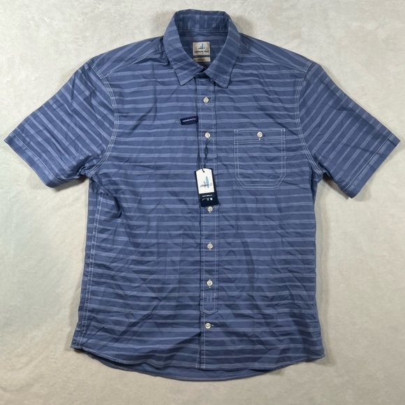 NWT Johnnie-O Size Medium Marlin Navy Stripe Short Sleeve Button Front Shirt - Picture 2 of 11